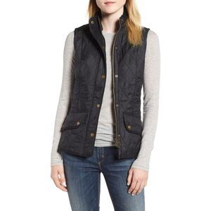 NWT Barbour Zip & Button Quilted Cavalry Gilet Fleece Lined Vest Black